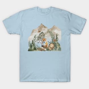 Mountain Forest Red Fox Watercolor T-Shirt